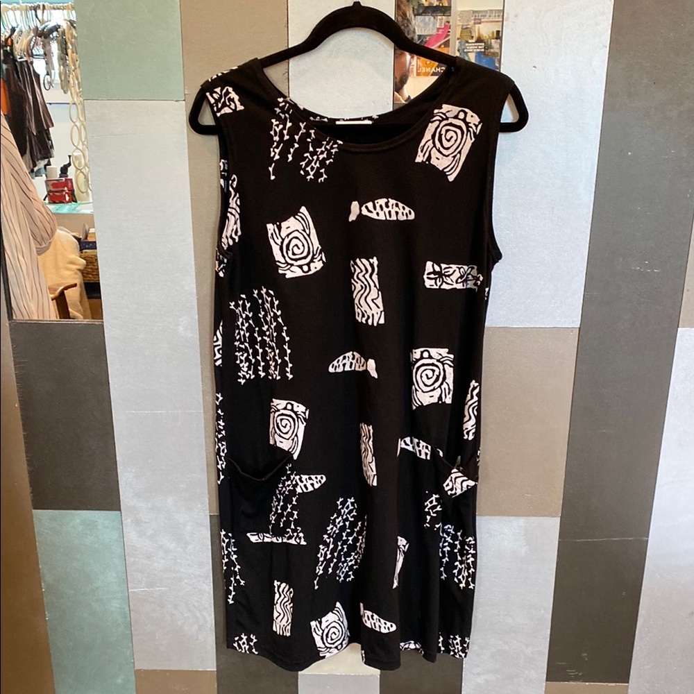 Black and White Patterned Slip Dress Beach Coverup